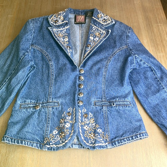 Gordon James Jackets & Blazers - VTG Gordon & James Womens  Embroidered Rhinestone  Denim Blazer Med Western READ